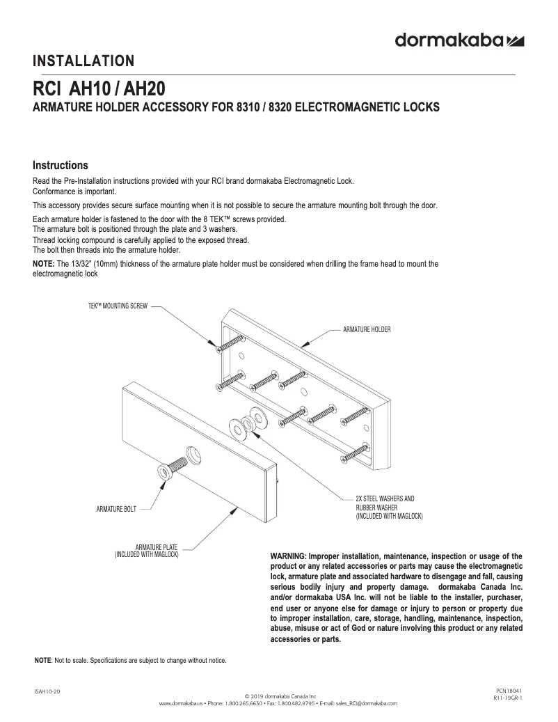 Page 1 de la notice Manuel utilisateur Dormakaba RCI AH15