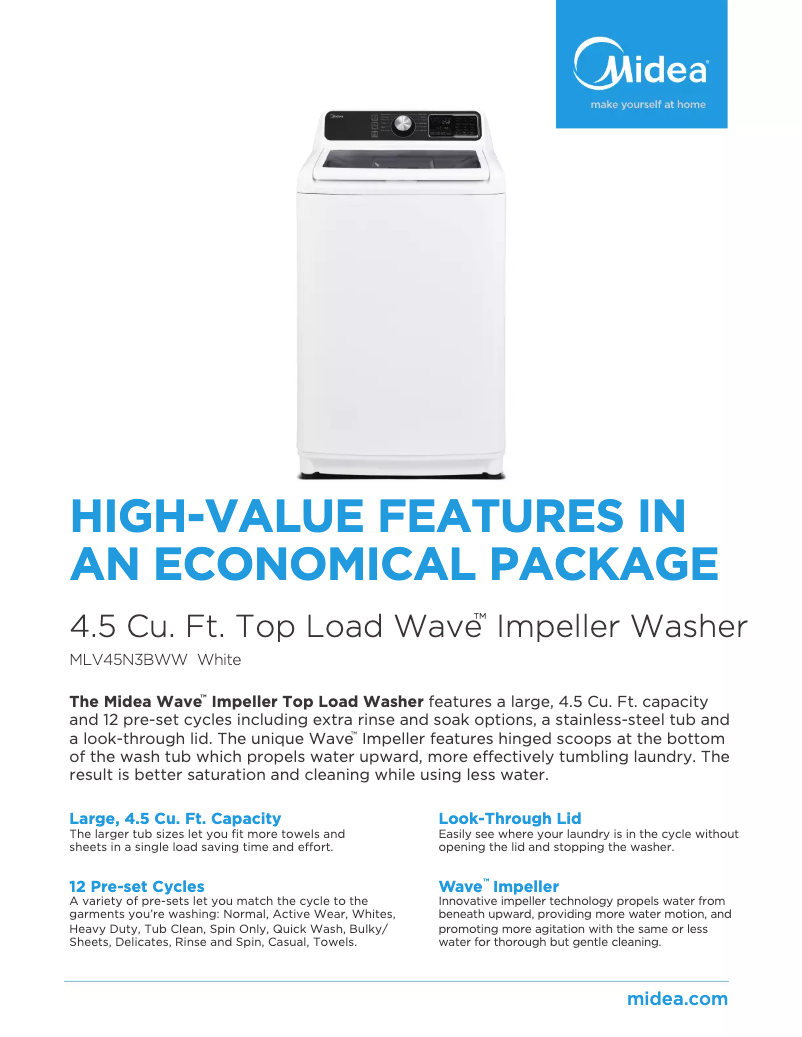 Page 1 de la notice Fiche technique Midea MLV45N3BWW