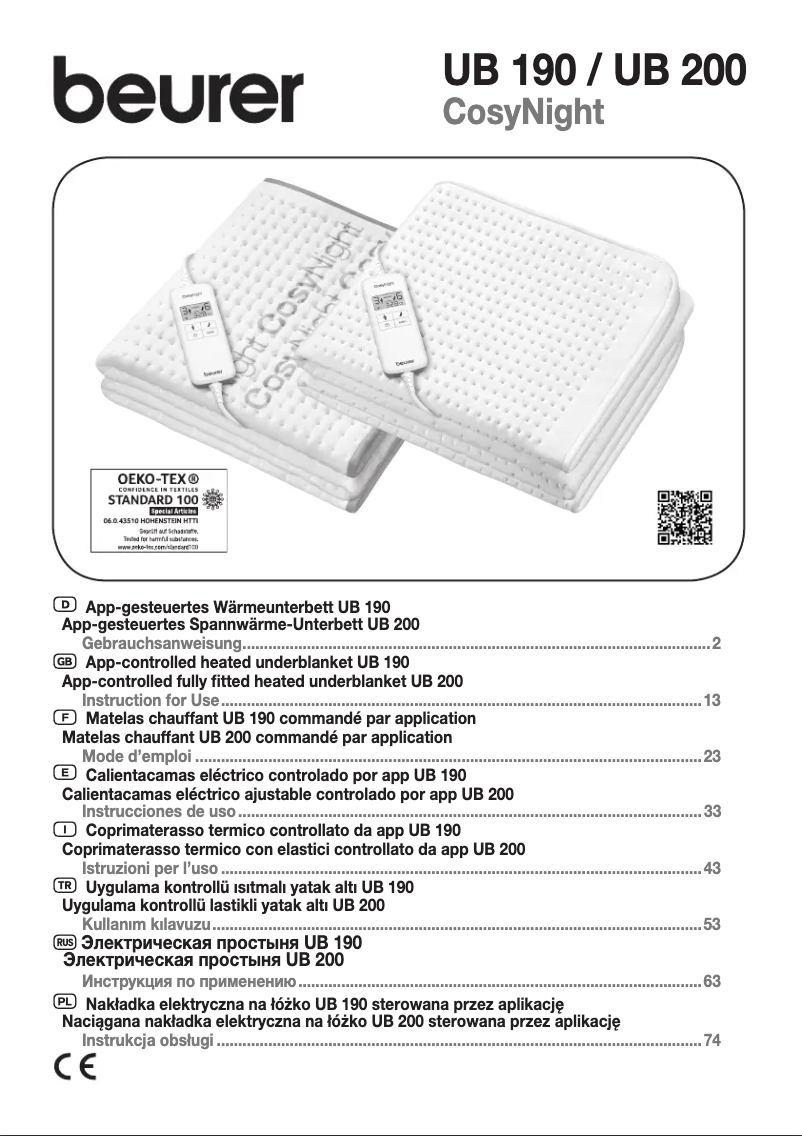 Page 1 de la notice Manuel utilisateur Beurer UB 200 CosyNight
