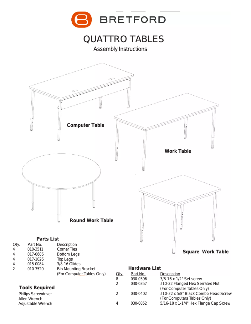 Page n°1 - Manuel utilisateur Bretford Quattro QWTCP2442-CY