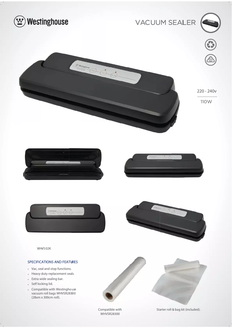 Page n°1 - Fiche technique Westinghouse WHVS02K