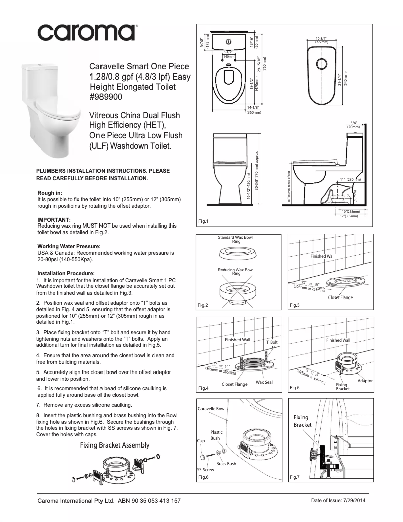 Page n°1 - Manuel utilisateur Caroma Caravelle 989900