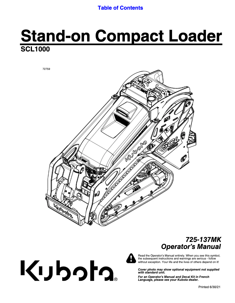 Page 1 de la notice Manuel utilisateur Kubota SCL1000