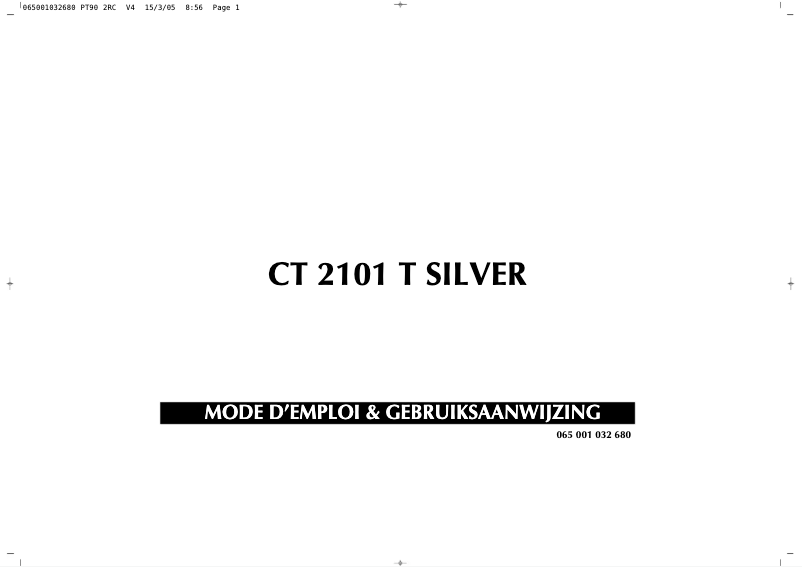 Page 1 de la notice Manuel utilisateur Finlux CT2101T Silver