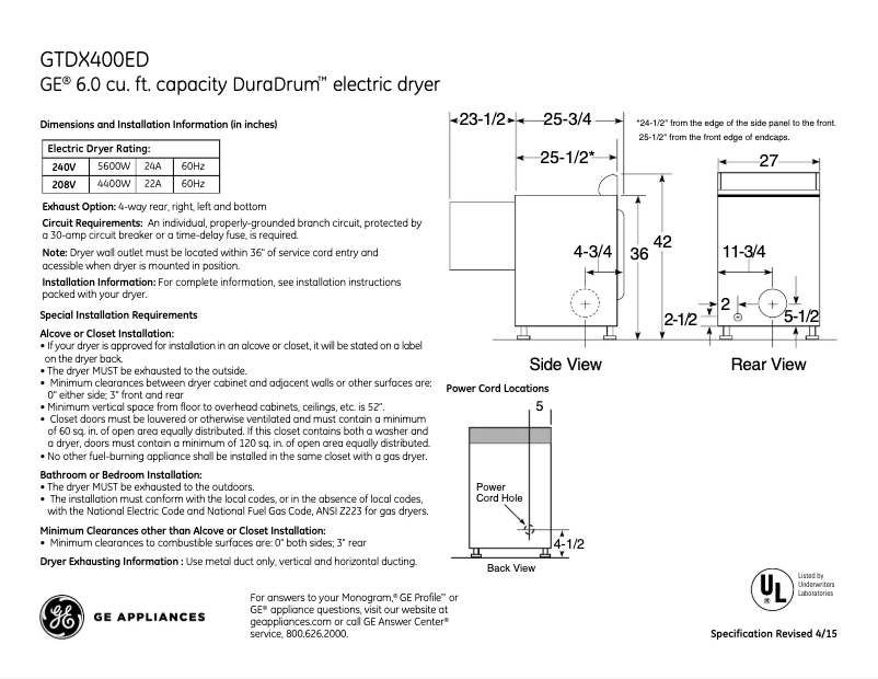 Image de la première page du manuel de l'appareil GTDX400EDWS