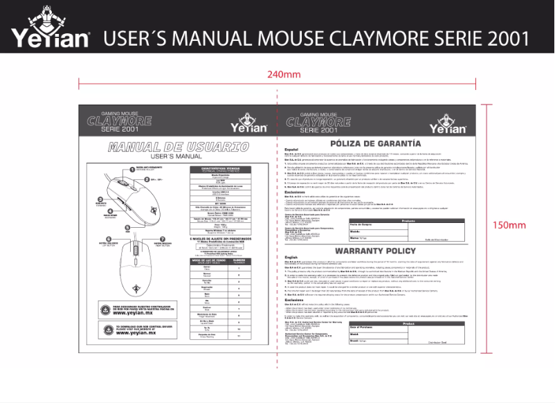 Page 1 de la notice Manuel utilisateur Yeyian Claymore Serie 2001