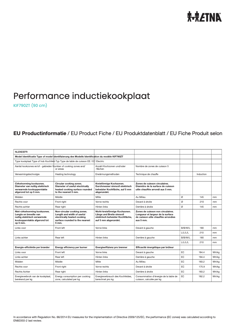 Page 1 de la notice Fiche technique Etna KIF790ZT