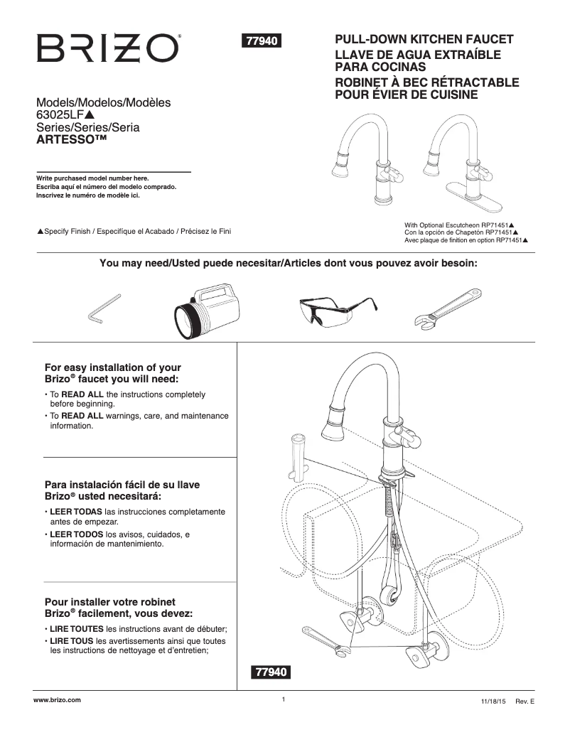 Page n°1 - Manuel utilisateur Brizo Artesso