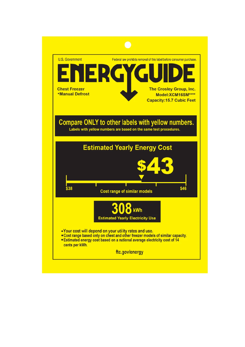 Page 1 de la notice Label énergétique Crosley XCM16SMWW
