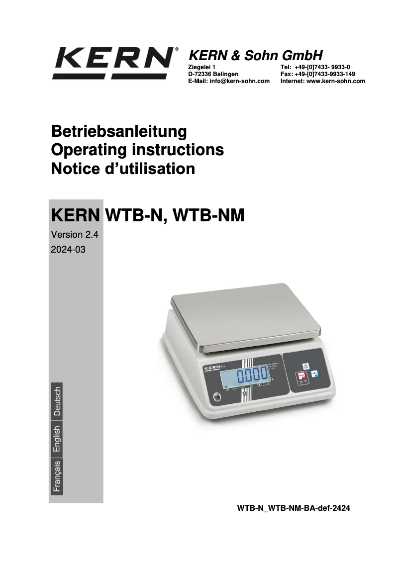 Page 1 de la notice Manuel utilisateur Kern WTB 6K-3NM