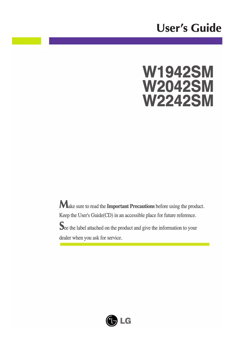 Page 1 de la notice Manuel utilisateur LG W2042SM