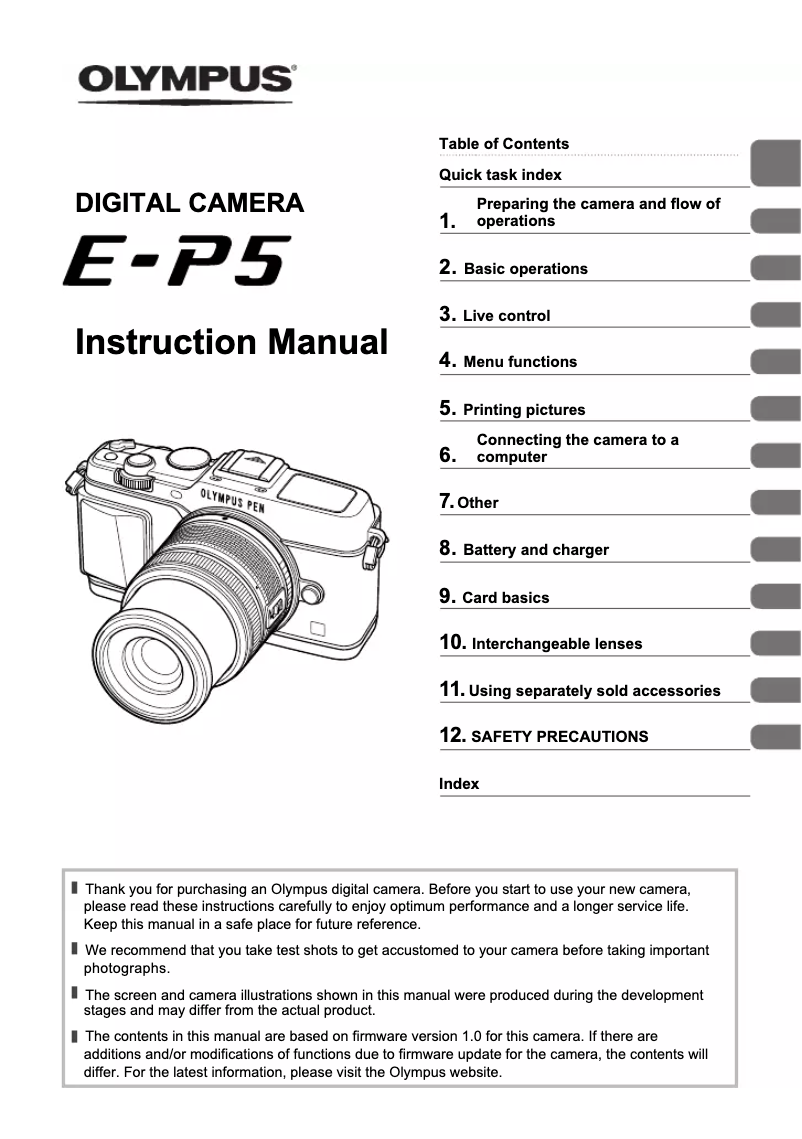 Page 1 de la notice Manuel utilisateur Olympus PEN E-P5