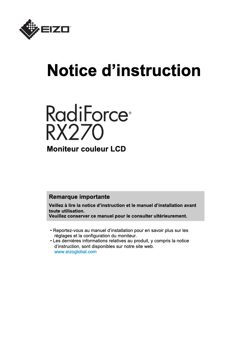 Image de la première page du manuel de l'appareil RadiForce RX270