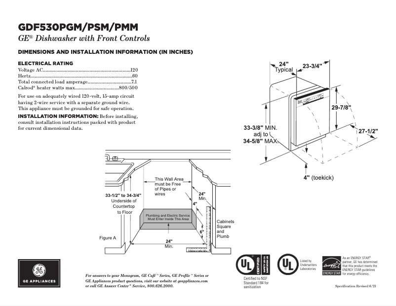 Page n°1 - Fiche technique GE GDF530PGMWW