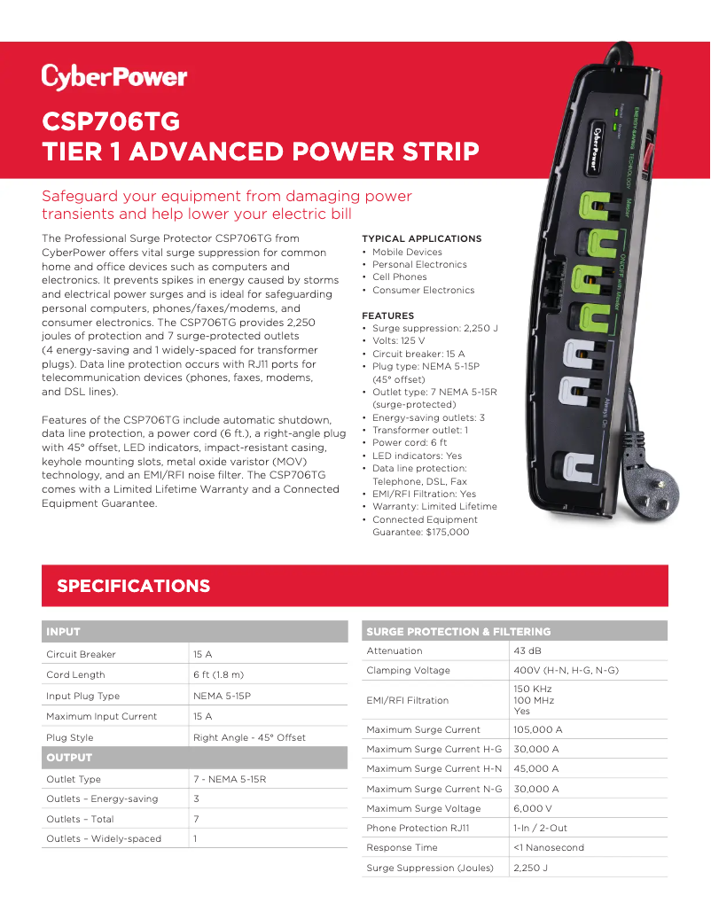 Page 1 de la notice Manuel utilisateur CyberPower Professional CSP706TG