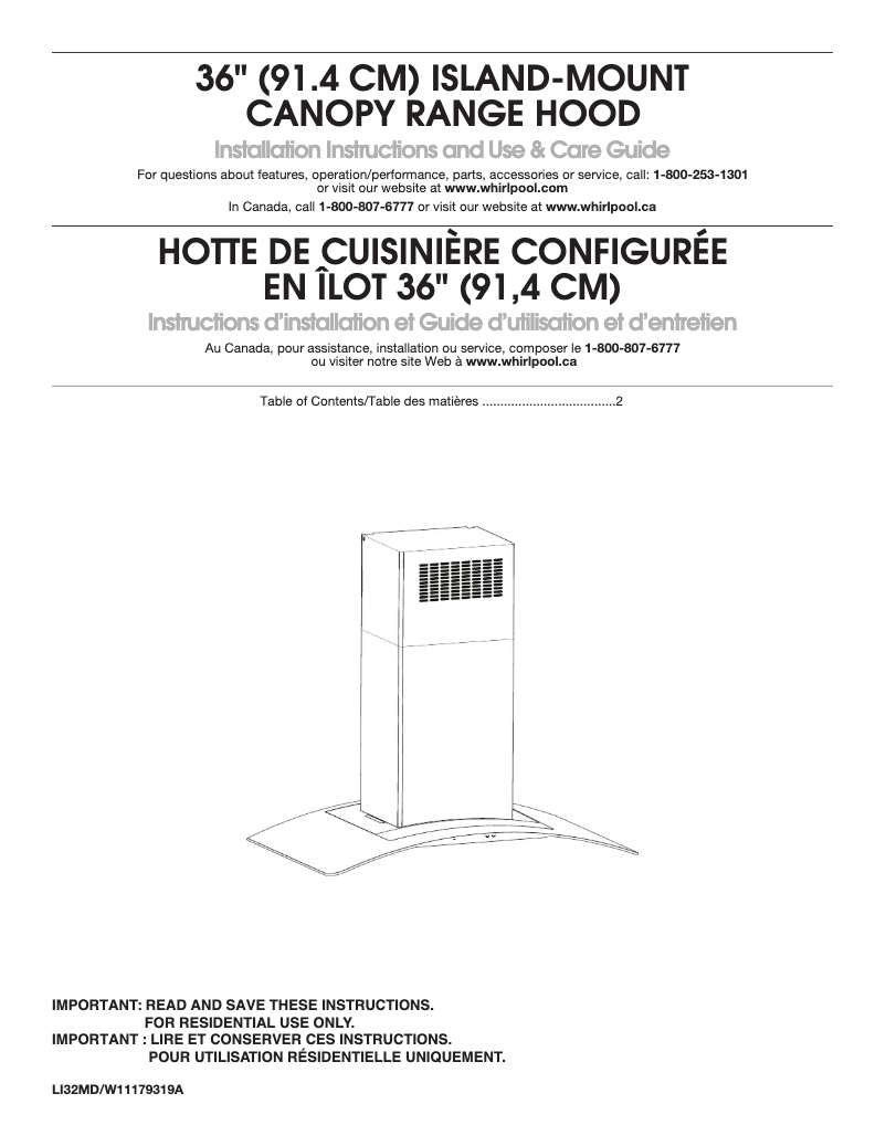 Page 1 de la notice Guide d'installation Whirlpool WVI75UC6DS