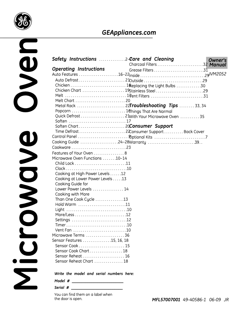 Página 1 del manual Manual de usuario GE Spacemaker JVM2052SNSS