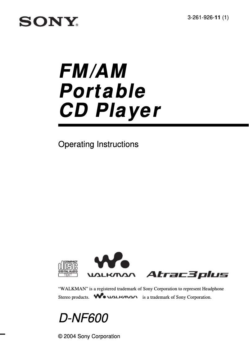 Page n°1 - Manuel utilisateur Sony Walkman D-NF600