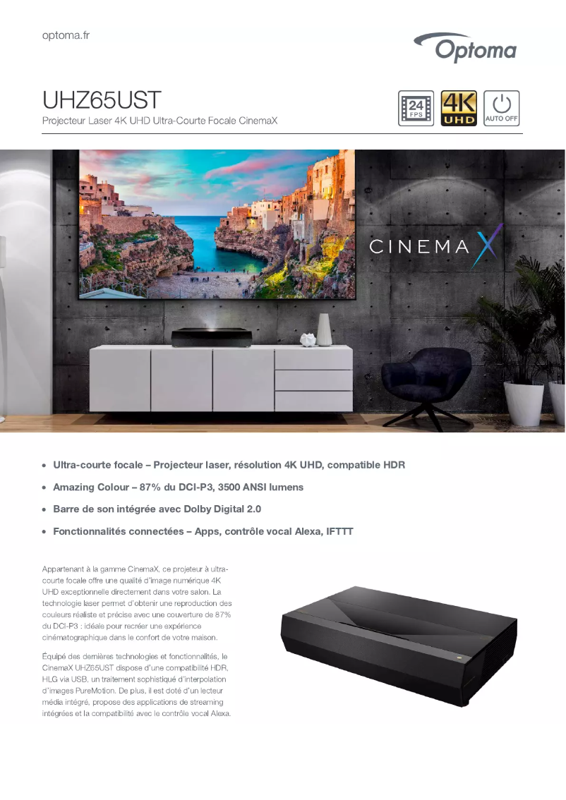 Page n°1 - Fiche technique Optoma UHZ65UST