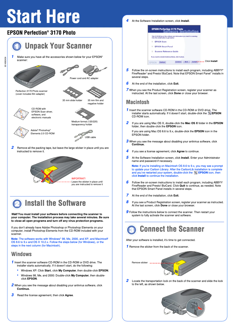 Image de la première page du manuel de l'appareil Perfection 3170 Photo