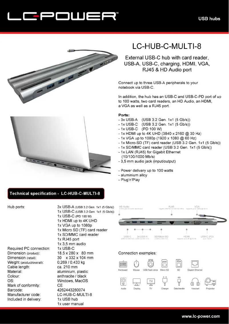 Page n°1 - Fiche technique LC-Power LC-HUB-C-MULTI-8