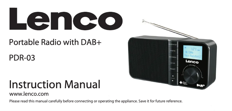 Page 1 de la notice Manuel utilisateur Lenco PDR-03