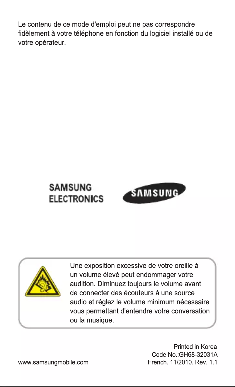 Page 1 de la notice Manuel utilisateur Samsung Monte Bar GT-C3200