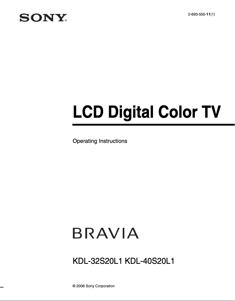 Página 1 del manual Manual de usuario Sony Bravia KDL-40S20L1