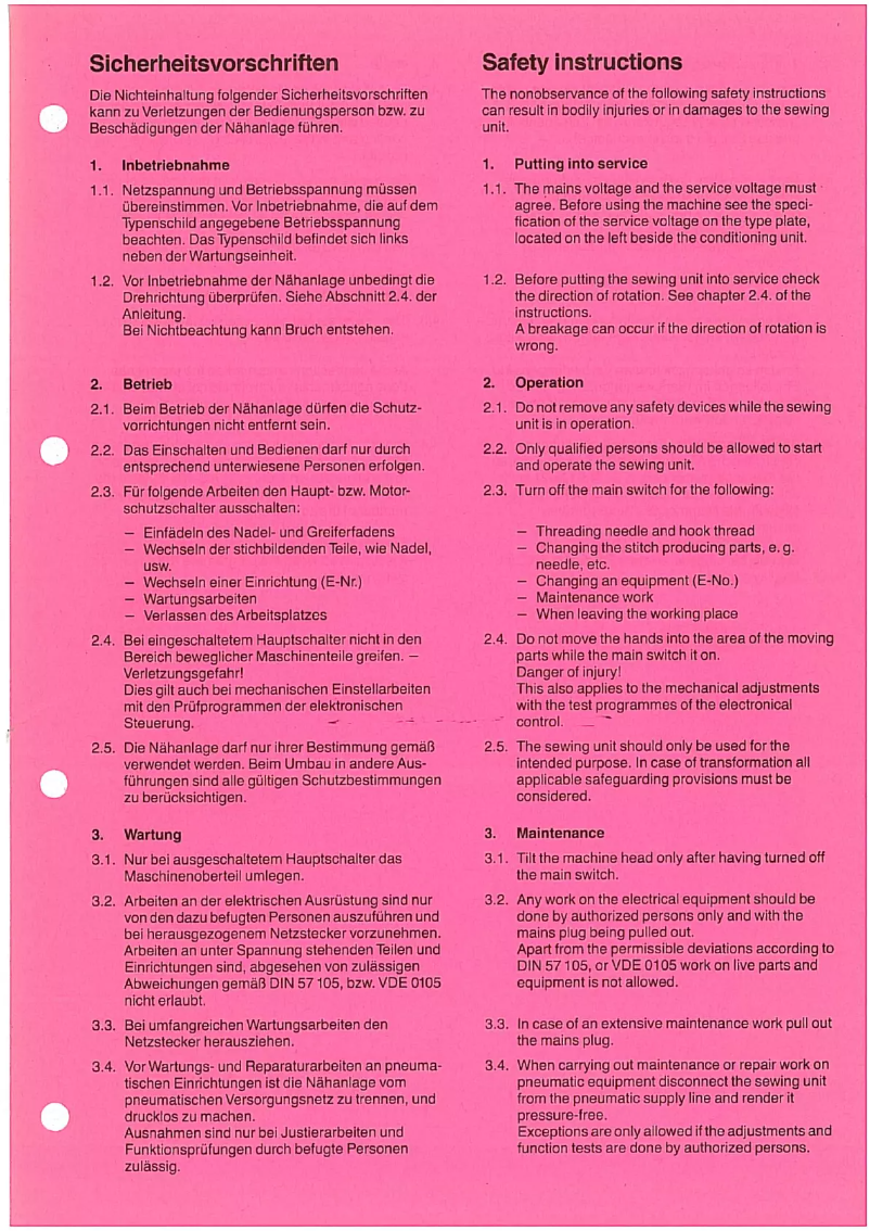 Page 1 de la notice Manuel utilisateur Dürkopp Adler 743-105