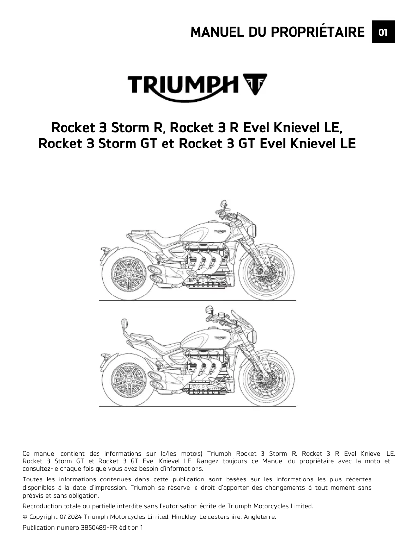 Page 1 de la notice Manuel utilisateur Triumph Rocket 3 R Evel Knievel Edition (2025)