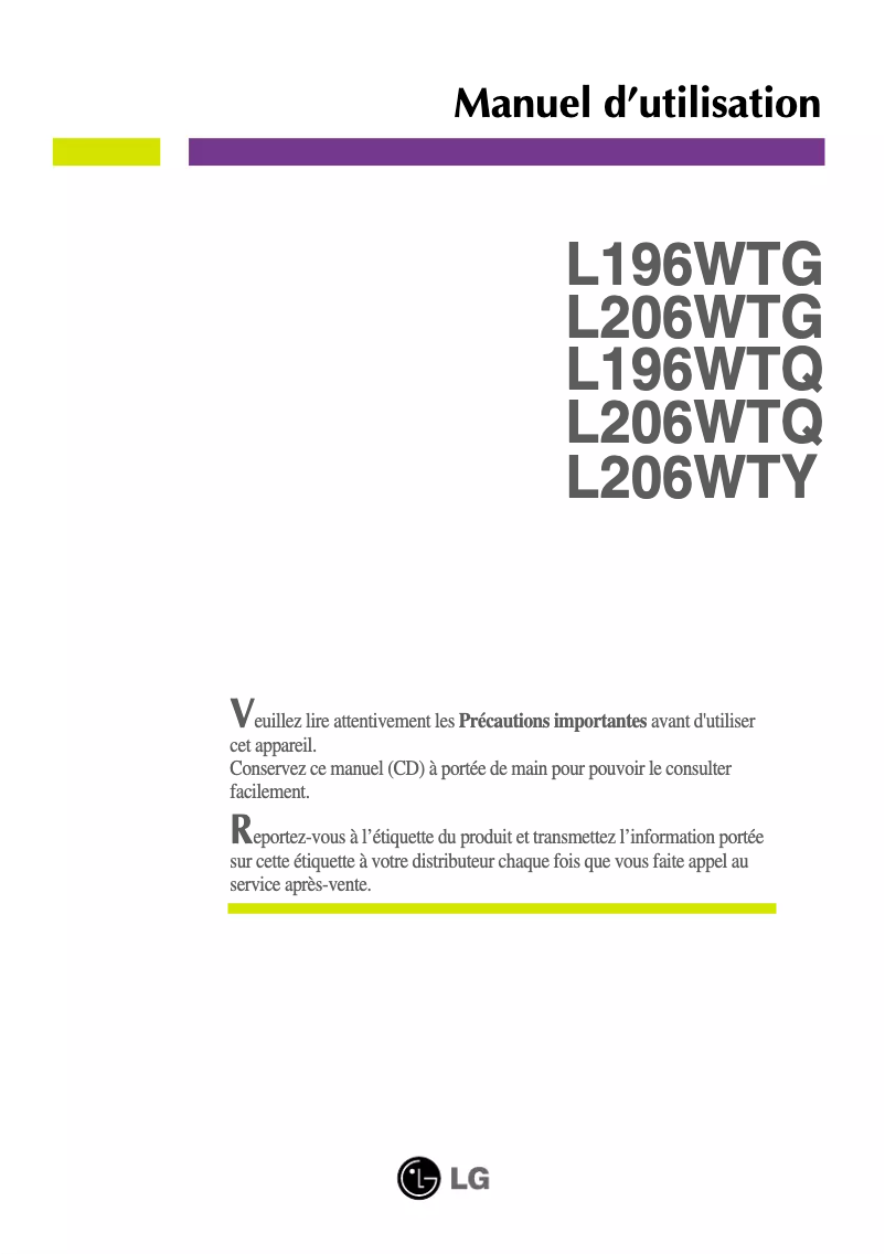 Image de la première page du manuel de l'appareil L206WTY
