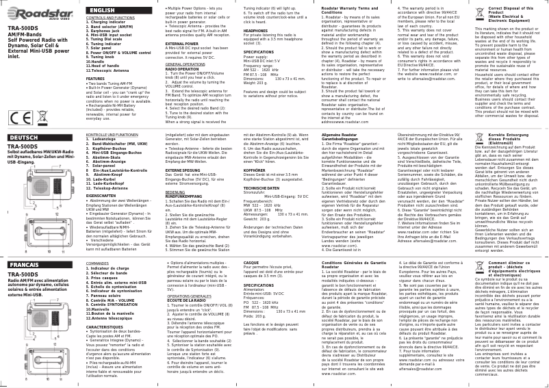 Página 1 del manual Manual de usuario Roadstar TRA-500DS