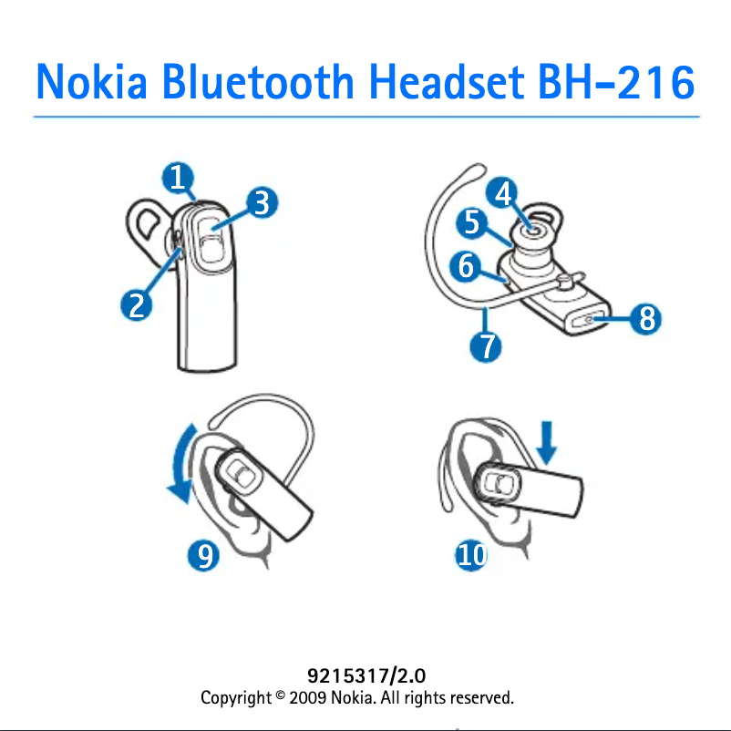 Page 1 de la notice Manuel utilisateur Nokia BH-216