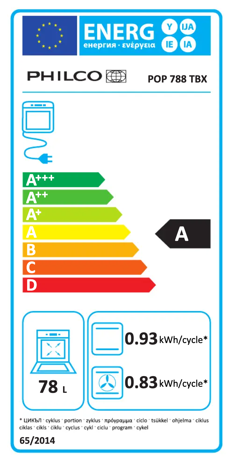 Page 1 de la notice Label énergétique Philco POP 788 TBX