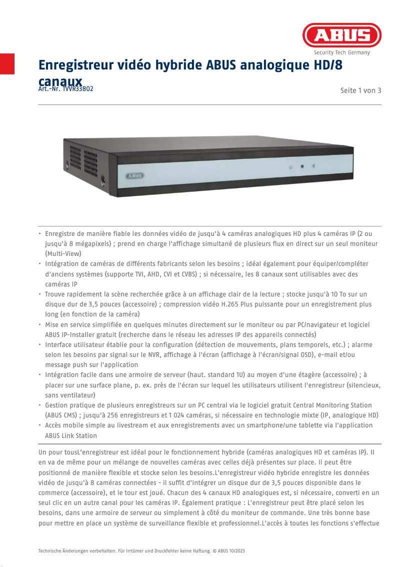 Image de la première page du manuel de l'appareil TVVR33802