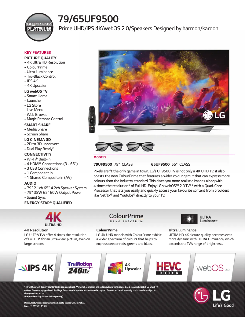 Página 1 del manual Ficha técnica LG 65UF9500