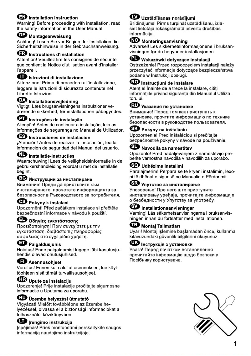 Page n°1 - Guide d'installation Zanussi ZYAN82FR