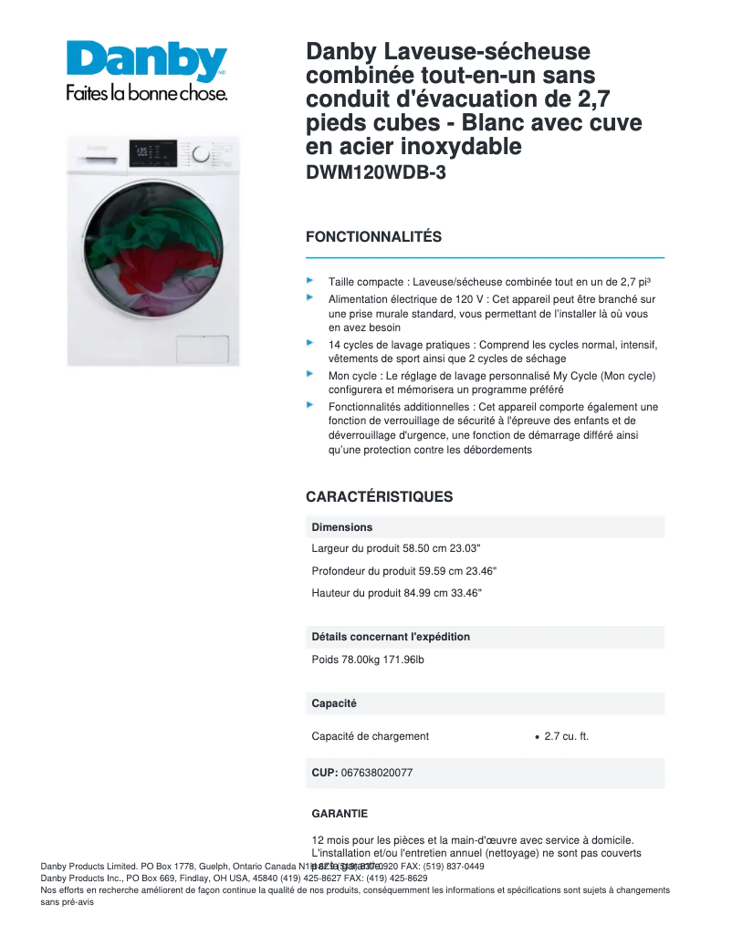 Image de la première page du manuel de l'appareil DWM120WDB-3