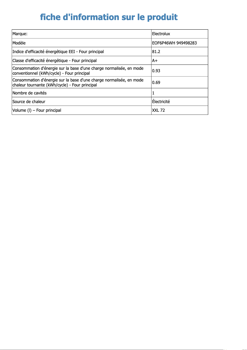 Page 1 de la notice Fiche technique Electrolux EOF6P46WH