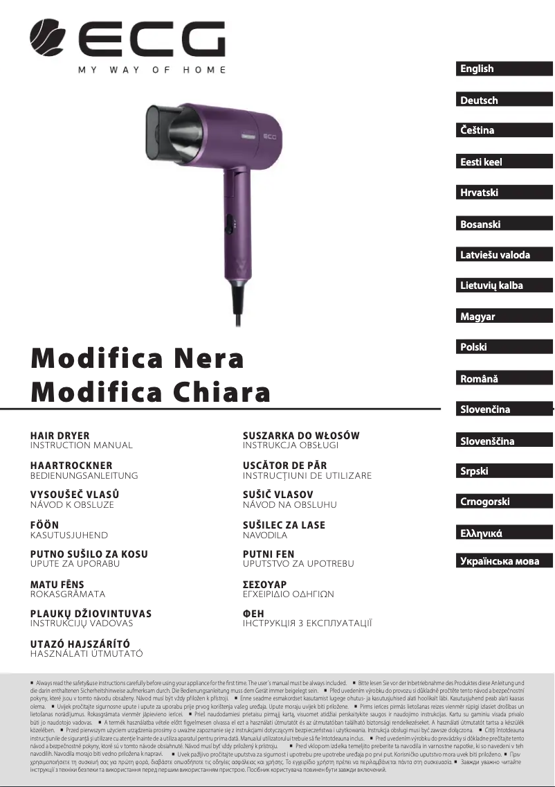 Image de la première page du manuel de l'appareil Modifica Nera