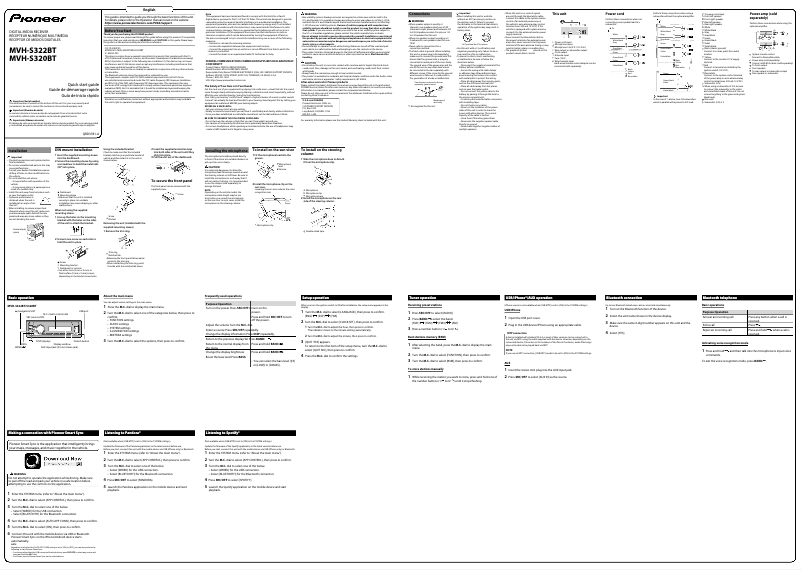 Page 1 de la notice Guide de démarrage rapide Pioneer MVH-S320BT