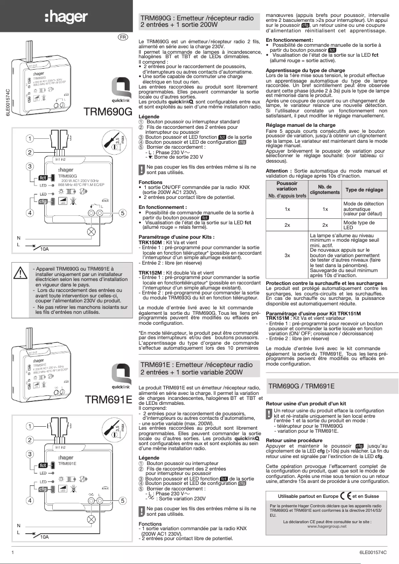 Página 1 del manual Manual de usuario Hager TRK152M