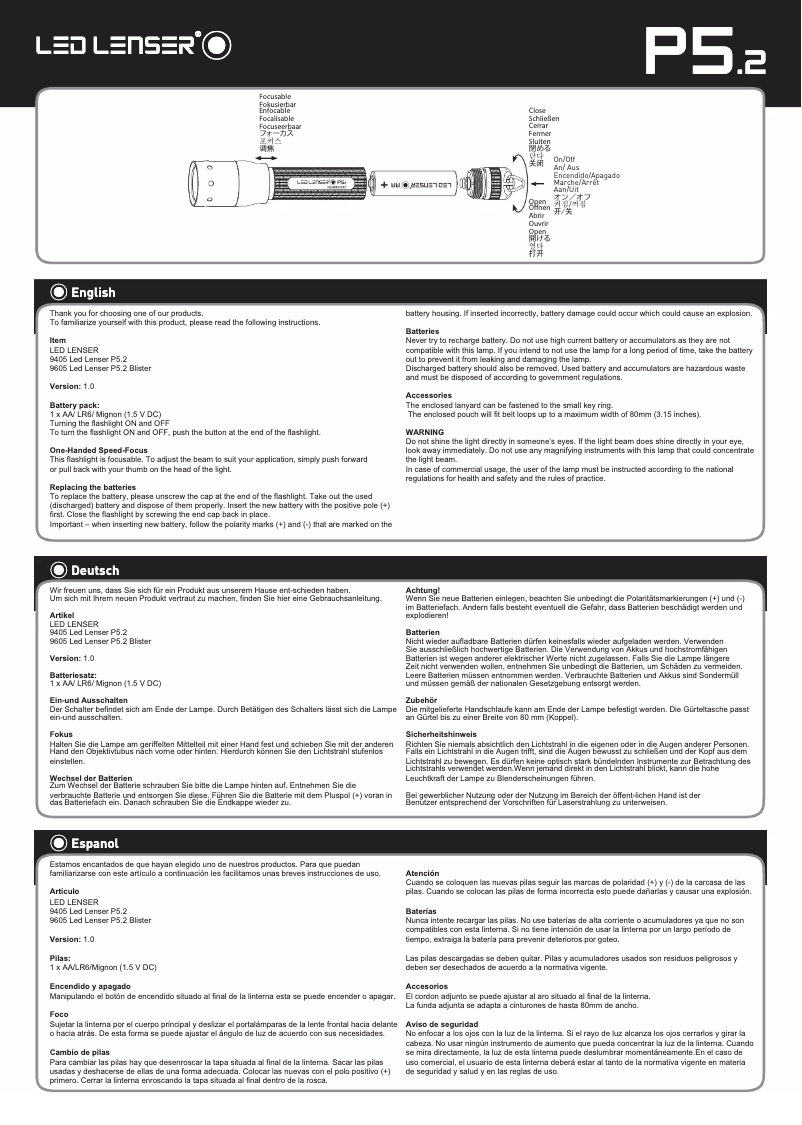 Image de la première page du manuel de l'appareil P5 Speed Focus