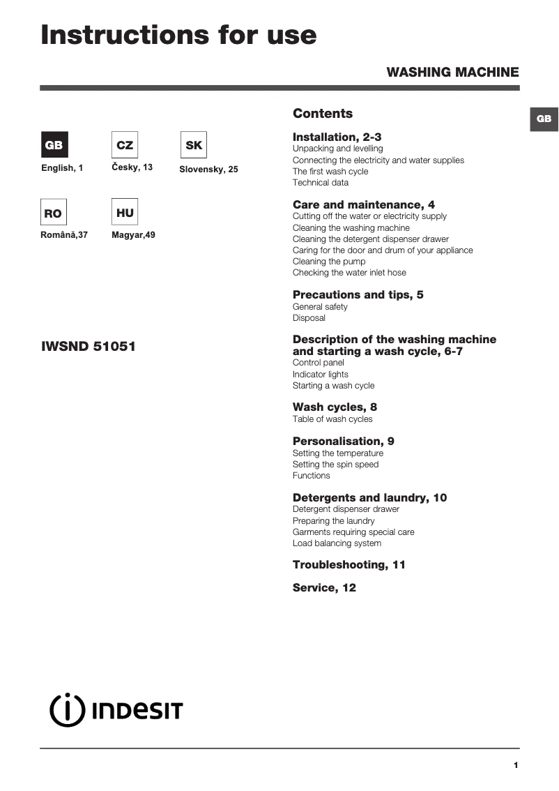 Page n°1 - Manuel utilisateur Indesit IWSND 51051 C ECO EU