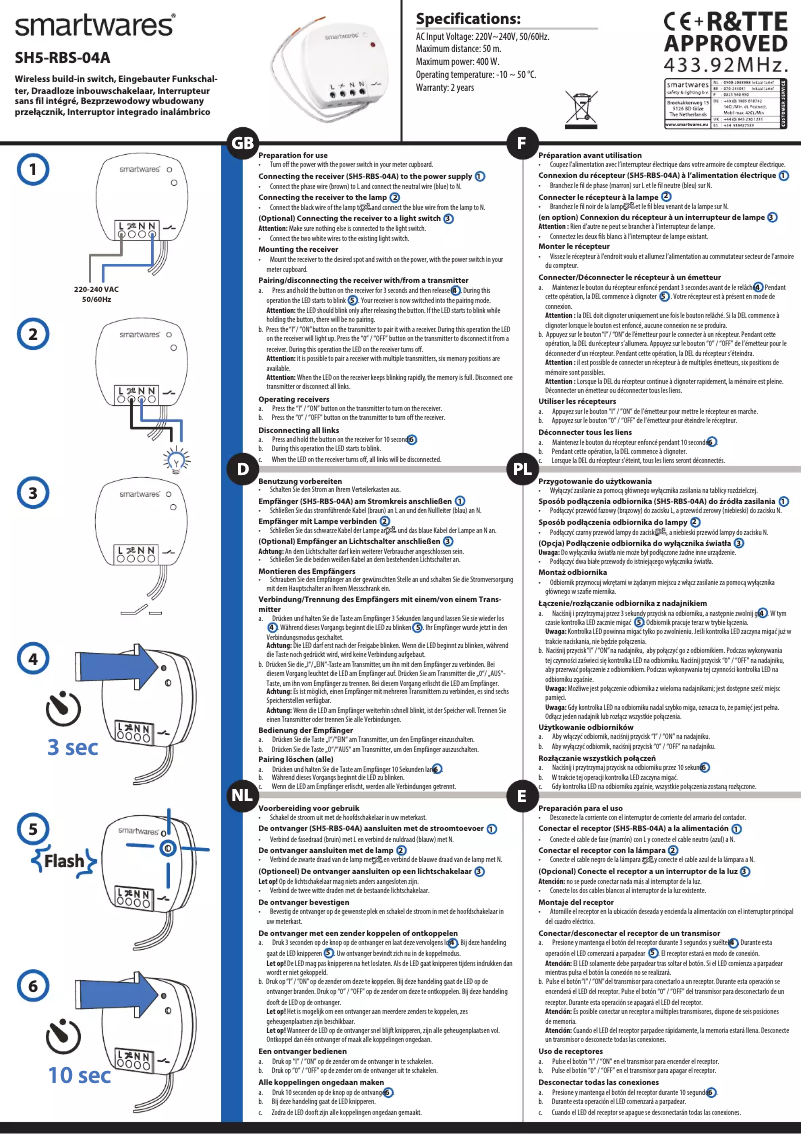 Página 1 del manual Manual de usuario Smartwares SH5-RBS-04A