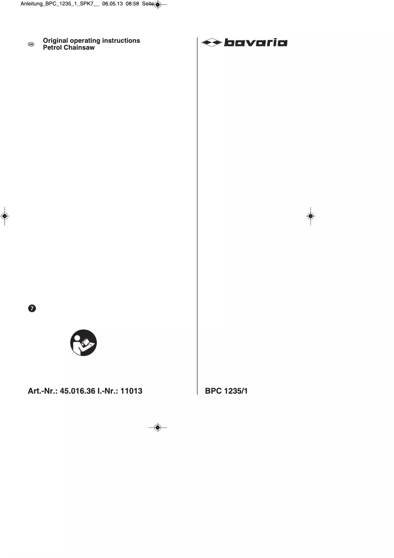 Page 1 de la notice Manuel utilisateur Bavaria BPC 1235/1