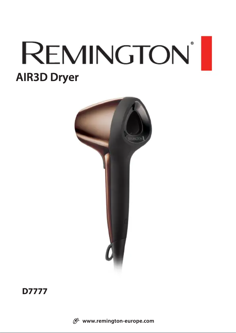 Page n°1 - Manuel utilisateur Remington AIR3D Dryer D7777