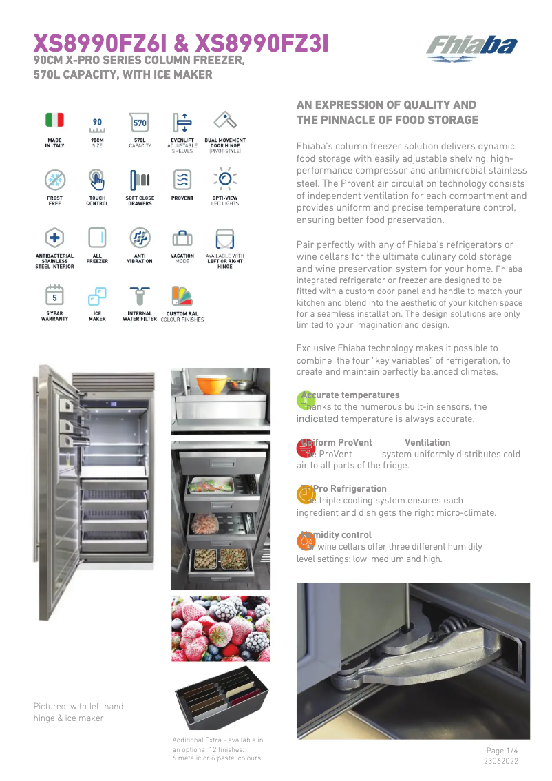 Page 1 de la notice Fiche technique Fhiaba XS8990FZ3IA