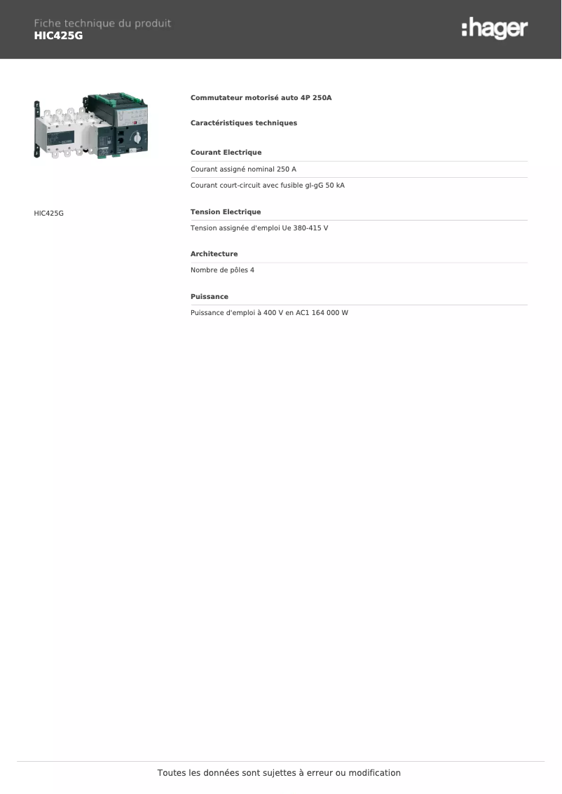 Image de la première page du manuel de l'appareil HIC425G