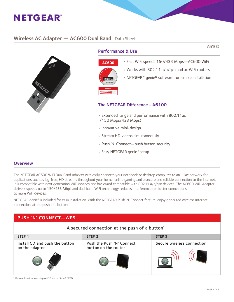 Page n°1 - Fiche technique Netgear A6100
